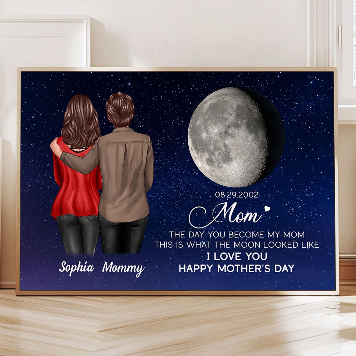 Custom Birthday Moon Phase The Day You Became My Mom Personalized Canvas, Mother's Day Gift For Mom