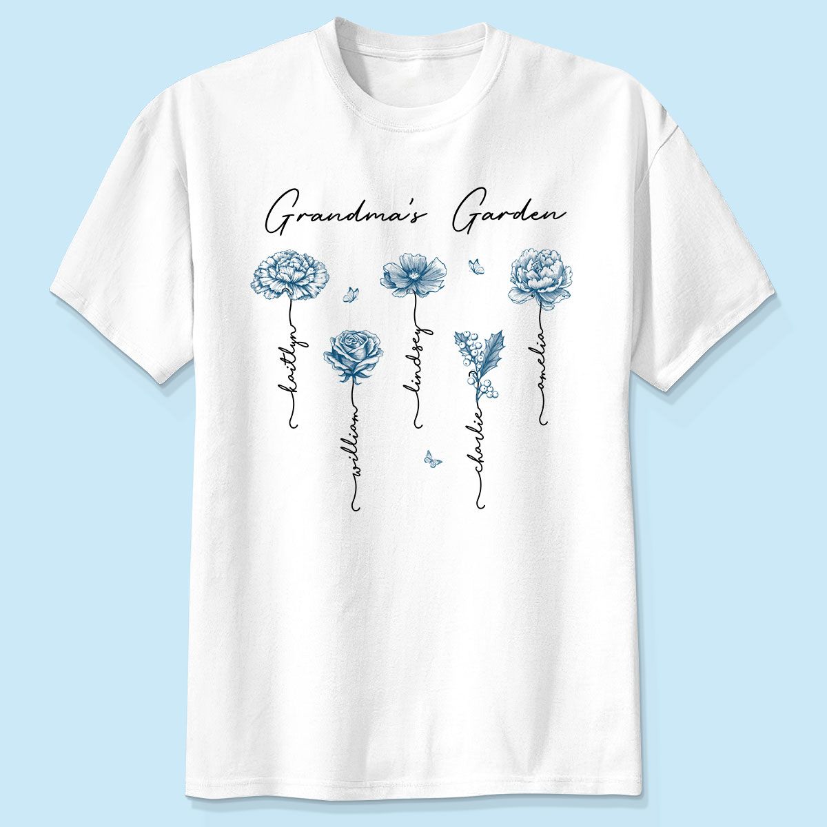 Grandma's Garden Retro Vintage Birthmonth Flowers Personalized Shirt, Grandkids Names Floral Gift for Grandma, Mom