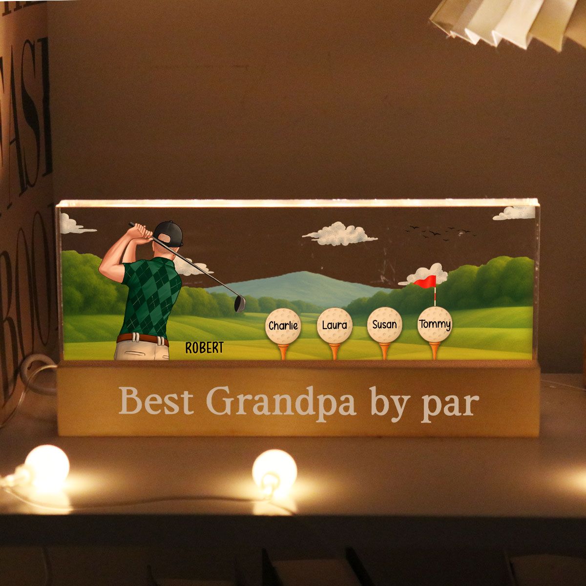 Best Dad Grandpa By Par Golf Personalized Acrylic Block LED Night Light
