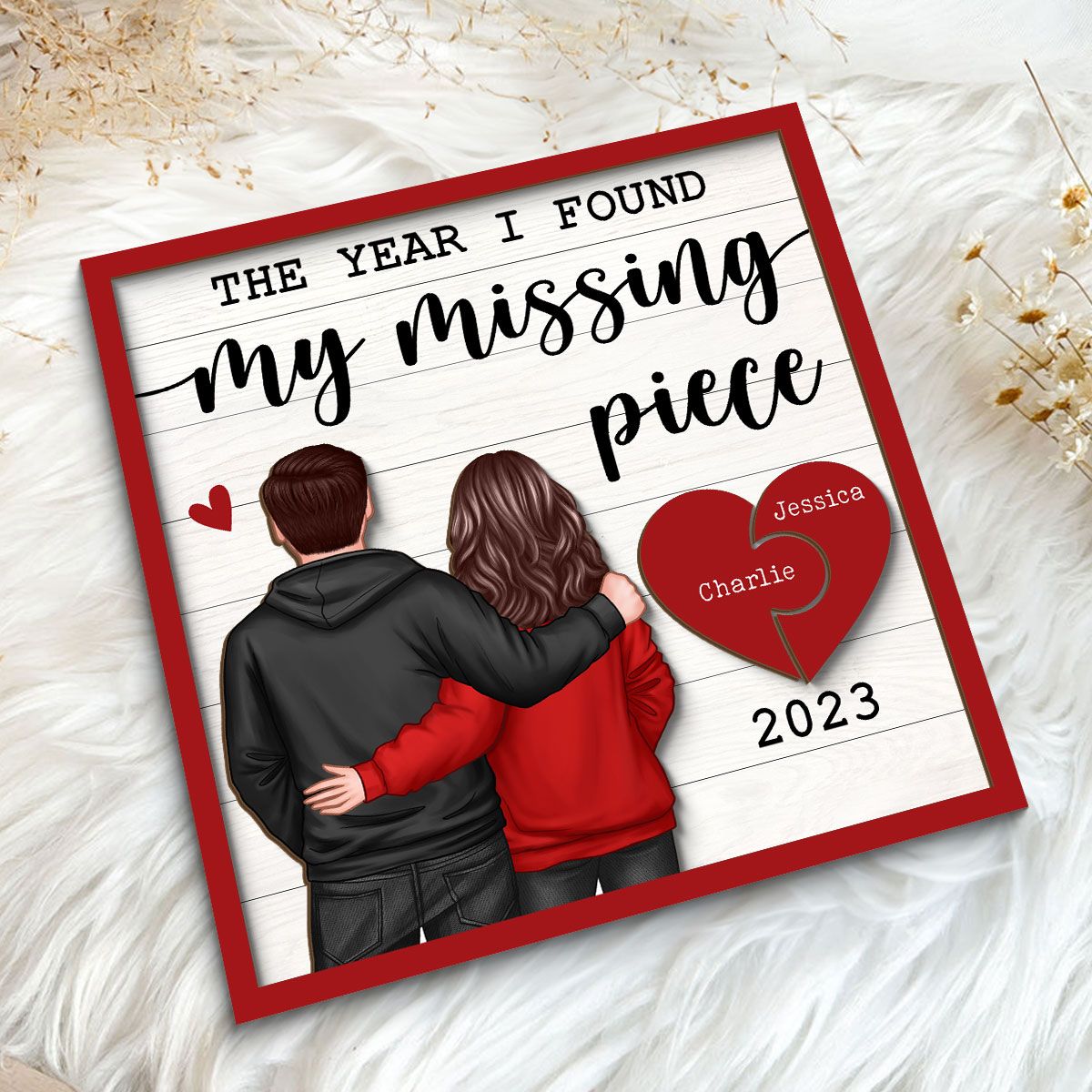 The Year I Found My Missing Piece Back View Couple Personalized 2-Layered Wooden Plaque, Valentine's Day Gift for him, Gift for her