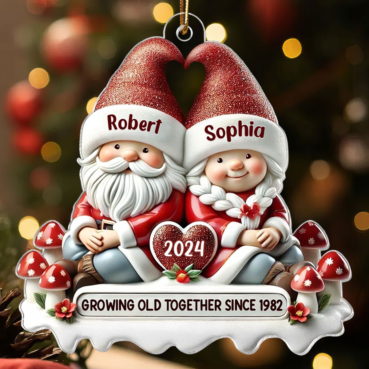 Gnome Couple Personalized Flat Acrylic Ornament, Christmas Gift For Him, For Her, Husband, Wife