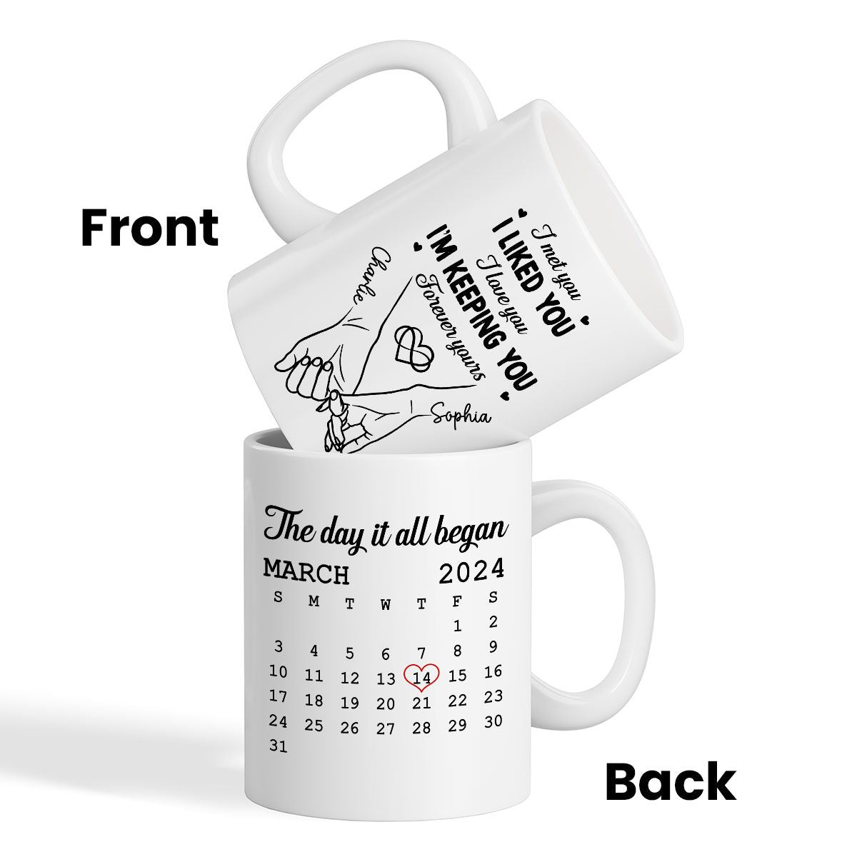 Couple Hand in Hand Valentine's Day Gift Anniversary Calendar Keepsake Wedding Gift Personalized Mug