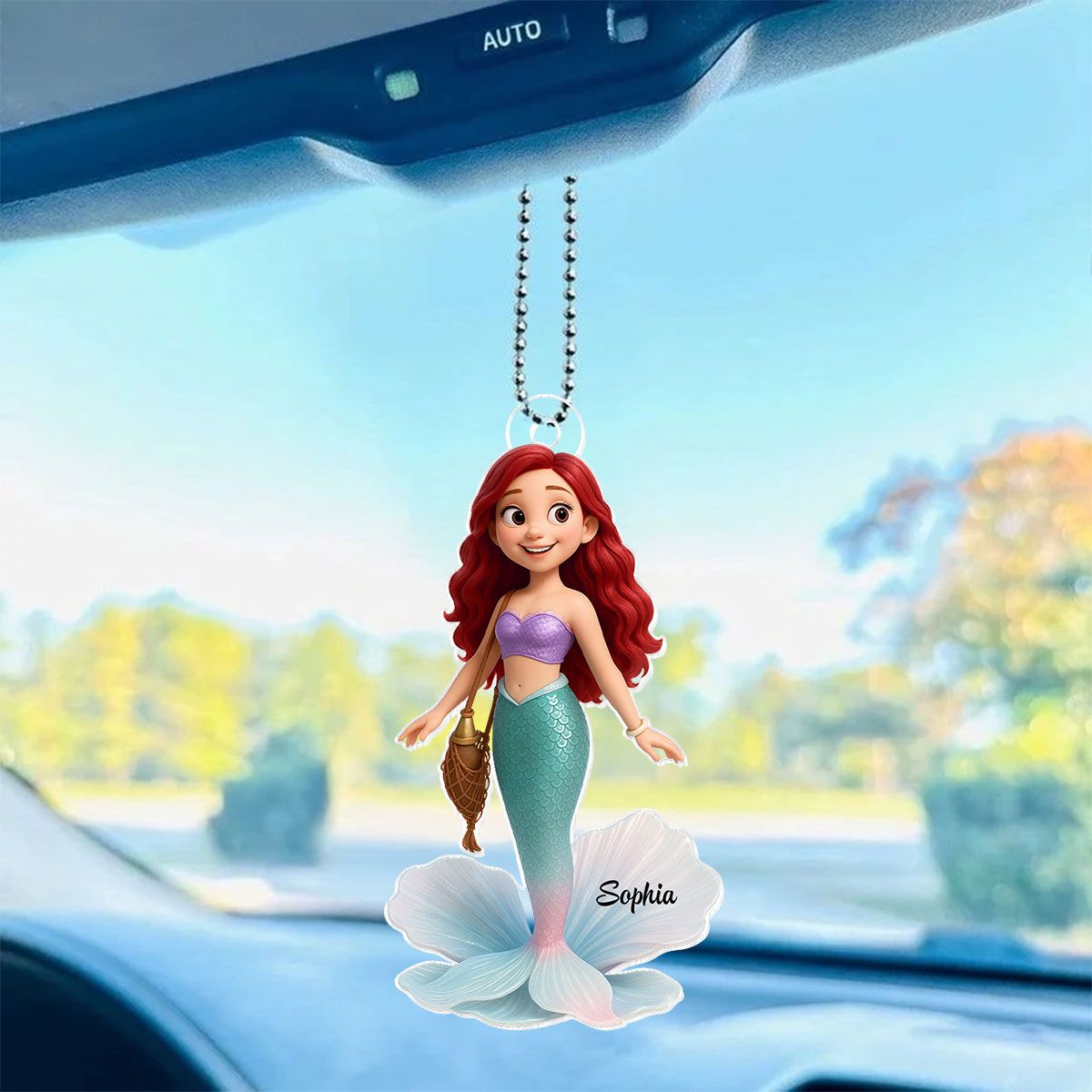 Pretty Cartoon Mermaid Personalized Acrylic Car Hanger, Gift for her, Gift for Besties