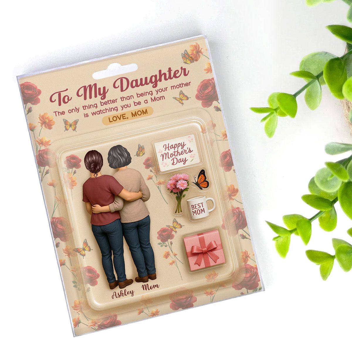 To My Daughter From Mom Birth Flowers Custom Figure Personalized Acrylic Block Plaque