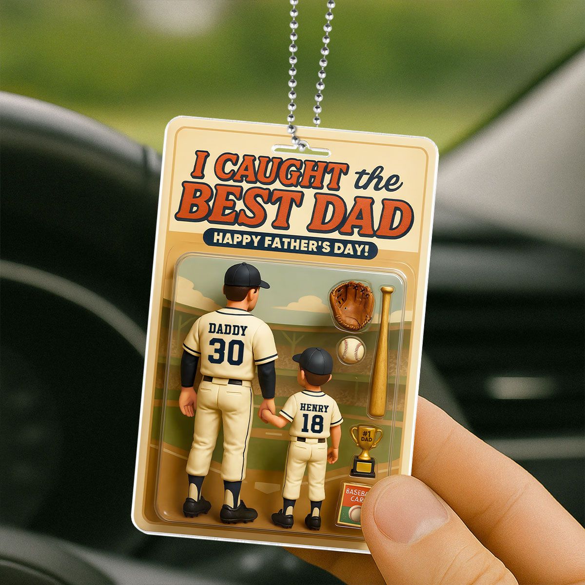 We Caught the Best Dad Baseball Custom Figure Personalized Acrylic Car Hanger, Father's Day Gift for Dads