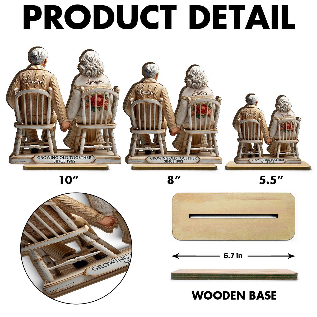 Old Couple Sitting Together Personalized Standing Wooden Plaque, Heartfelt Gift For Couple, For Him, For Her, Husband, Wife