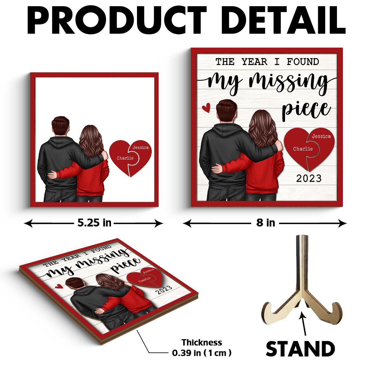 The Year I Found My Missing Piece Back View Couple Personalized 2-Layered Wooden Plaque, Valentine's Day Gift for him, Gift for her