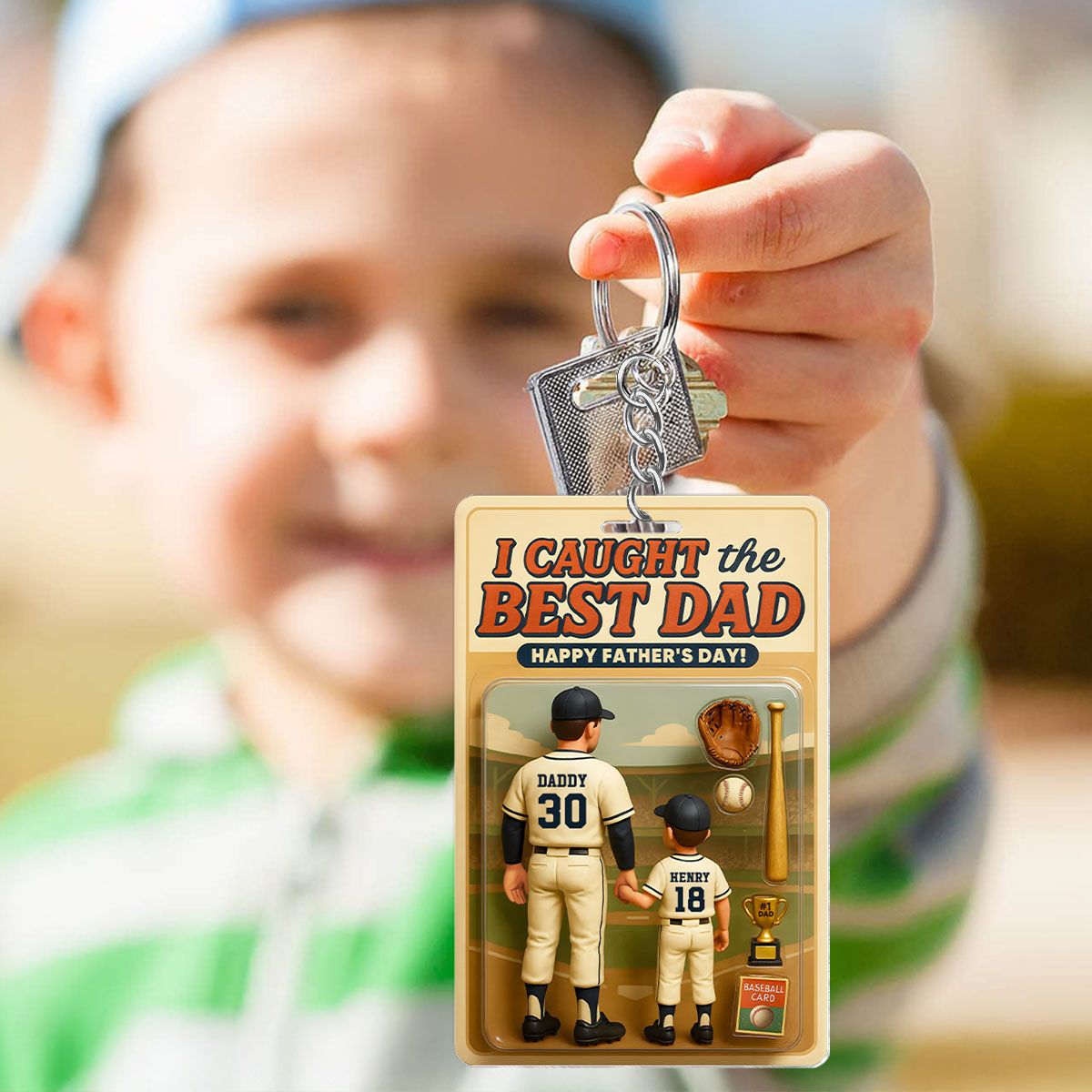 We Caught the Best Dad Baseball Custom Figure Personalized Acrylic Keychain, Father's Day Gift for Dads