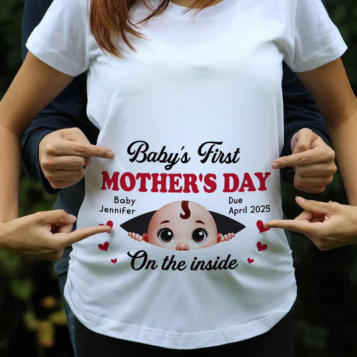 Baby First Mother's Day On The Inside Personalized Shirt, Custom Pregnancy Reveal Shirt, Mother's Day Gift For Expecting Moms