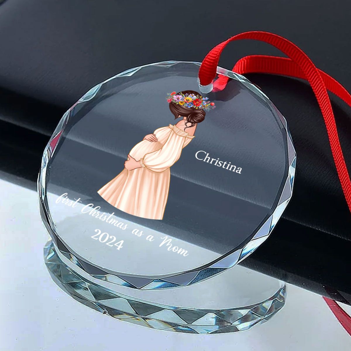 Pregnant Mom Baby Bump's First Christmas, Expecting Mother, Baby Shower, Personalized Glass Ornament