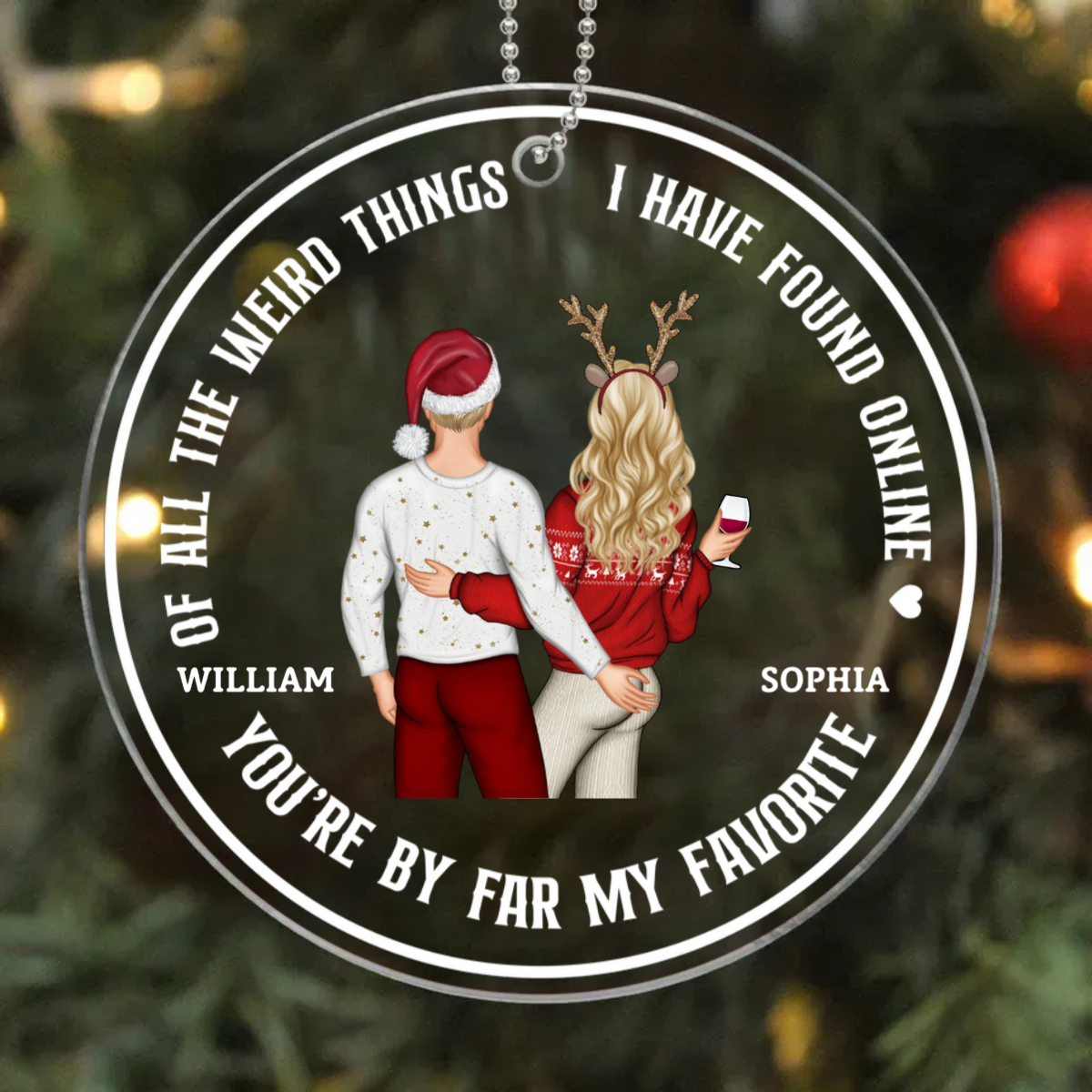 Christmas Couple Back Side - You Are My Favorite By Far - Personalized Circle Acrylic Ornament