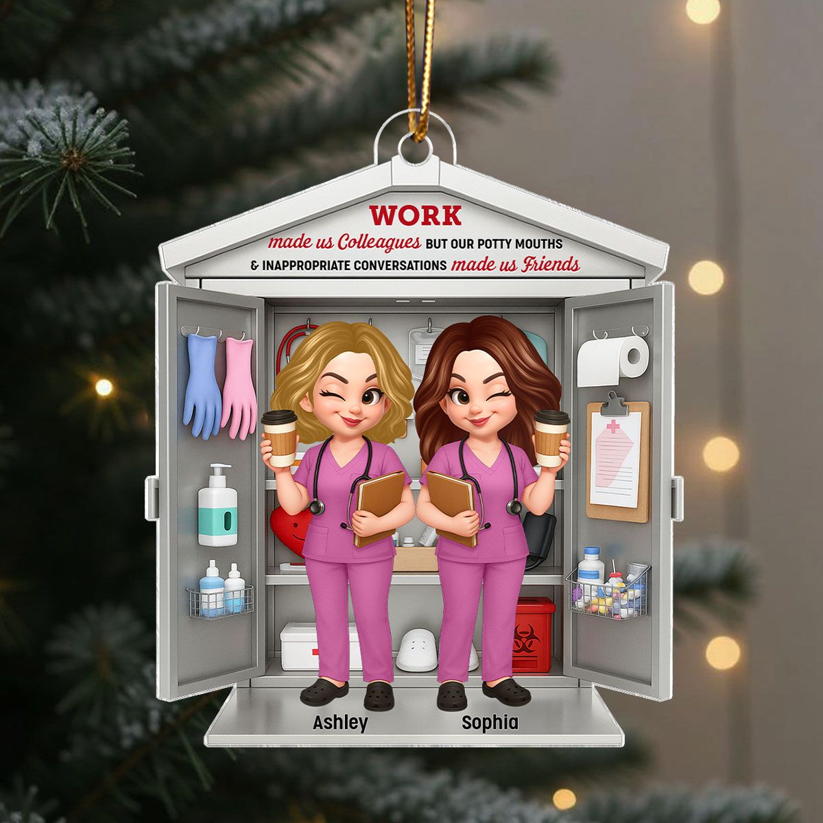 3D Effect Nurse Besties Medical Supplies Cabinet Personalized Acrylic Ornament, Christmas Gift for Coworkers