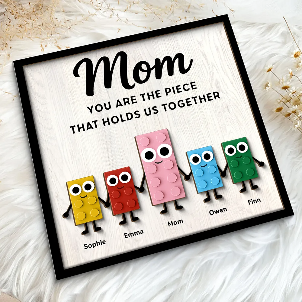 Mom And Kids Cute Puzzle Personalized 2-Layered Wooden Plaque, Mother's Day Gift for Mom, Gift for Wife, Gift for Grandma