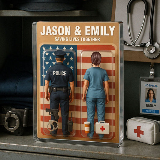 You & Me We Got This Police & Nurse Couple Toy Box Figures Style Personalized Acrylic Block Plaque
