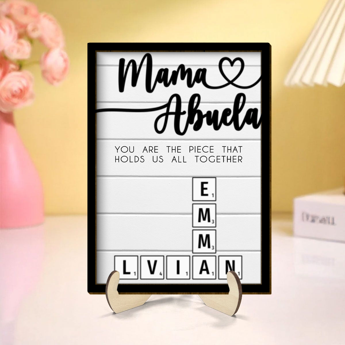 Mothers Day Crossword Puzzle Art for Mom & Grandma, You are the Piece That Holds us Together Personalized 2-Layered Wooden Plaque