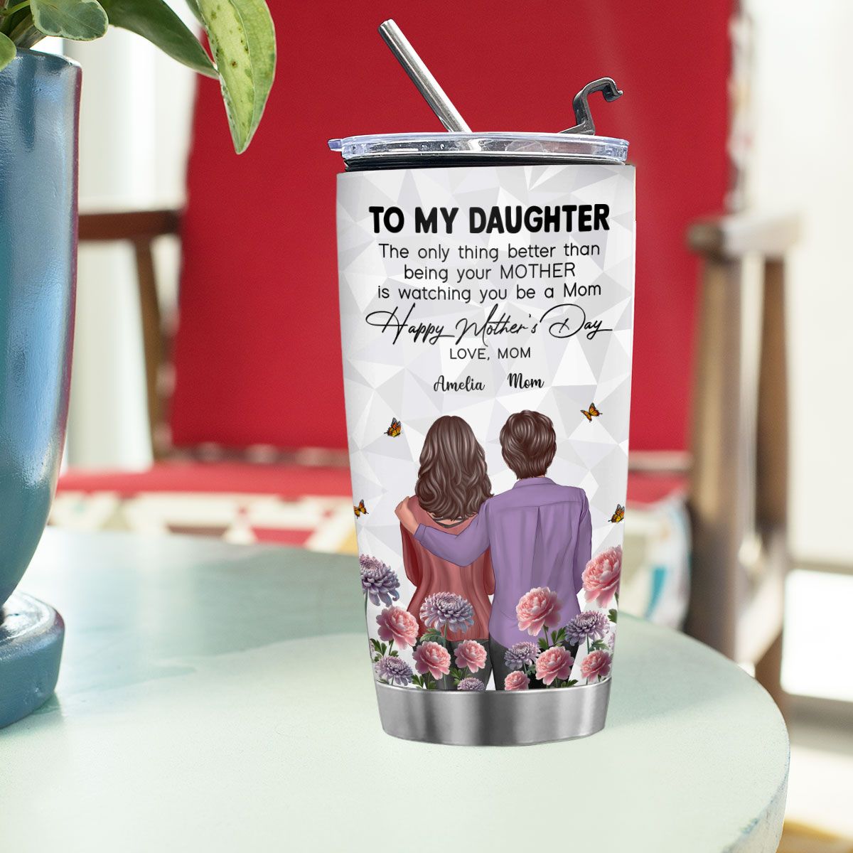 To My Daughter From Mom Happy Mother's Day Birth Flower Personalized Tumbler, Mother's Day Gift For Daughter