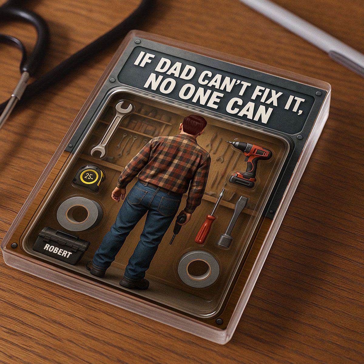 3D Effect If Dad Can't Fix It No One Can Action Figure Personalized Rectangle Acrylic Block