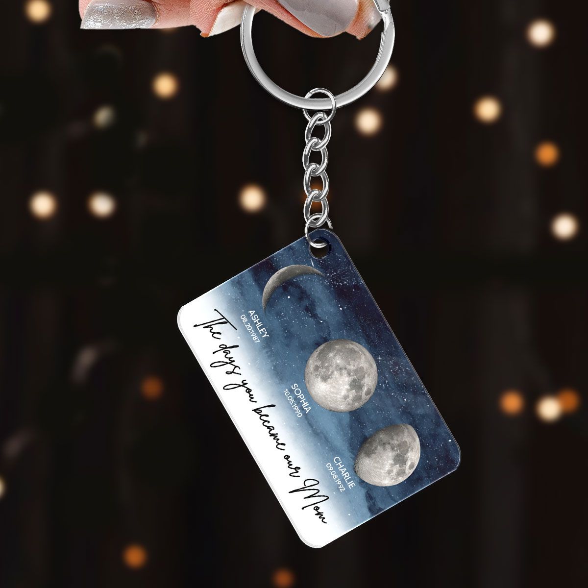 Starry Night Custom Birth Moon Phase The Days You Became Our Mom Personalized Acrylic Keychain, Mother's Day Gift