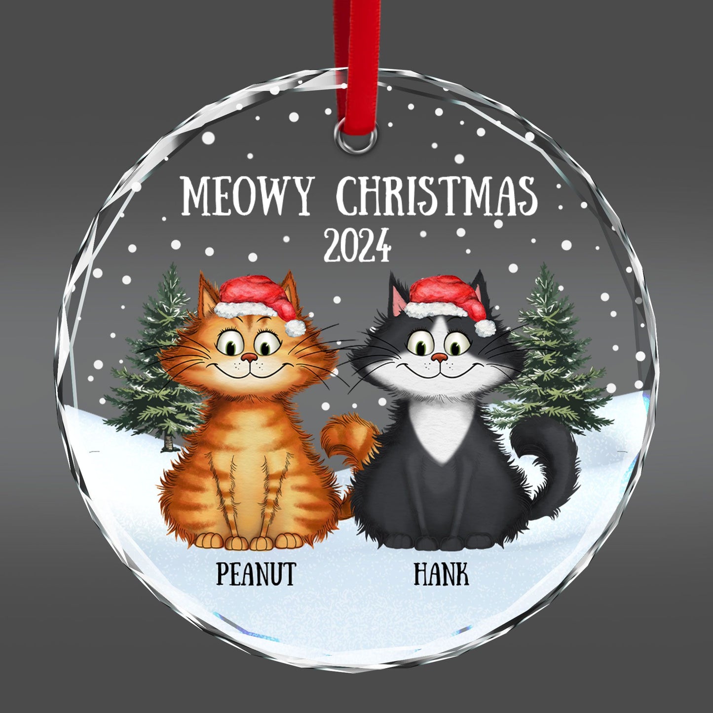 Meowy Christmas Winter Realistic Theme Quirky Cats Personalized Glass Ornament