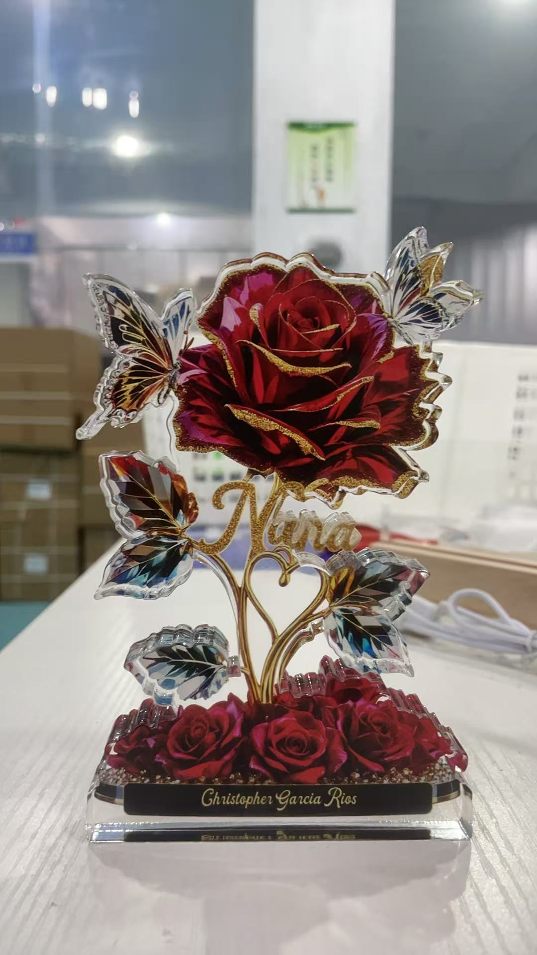 Beautiful Rose For Grandma Mom With Kids Names 3D Effect Personalized Flat Acrylic Block Plaque