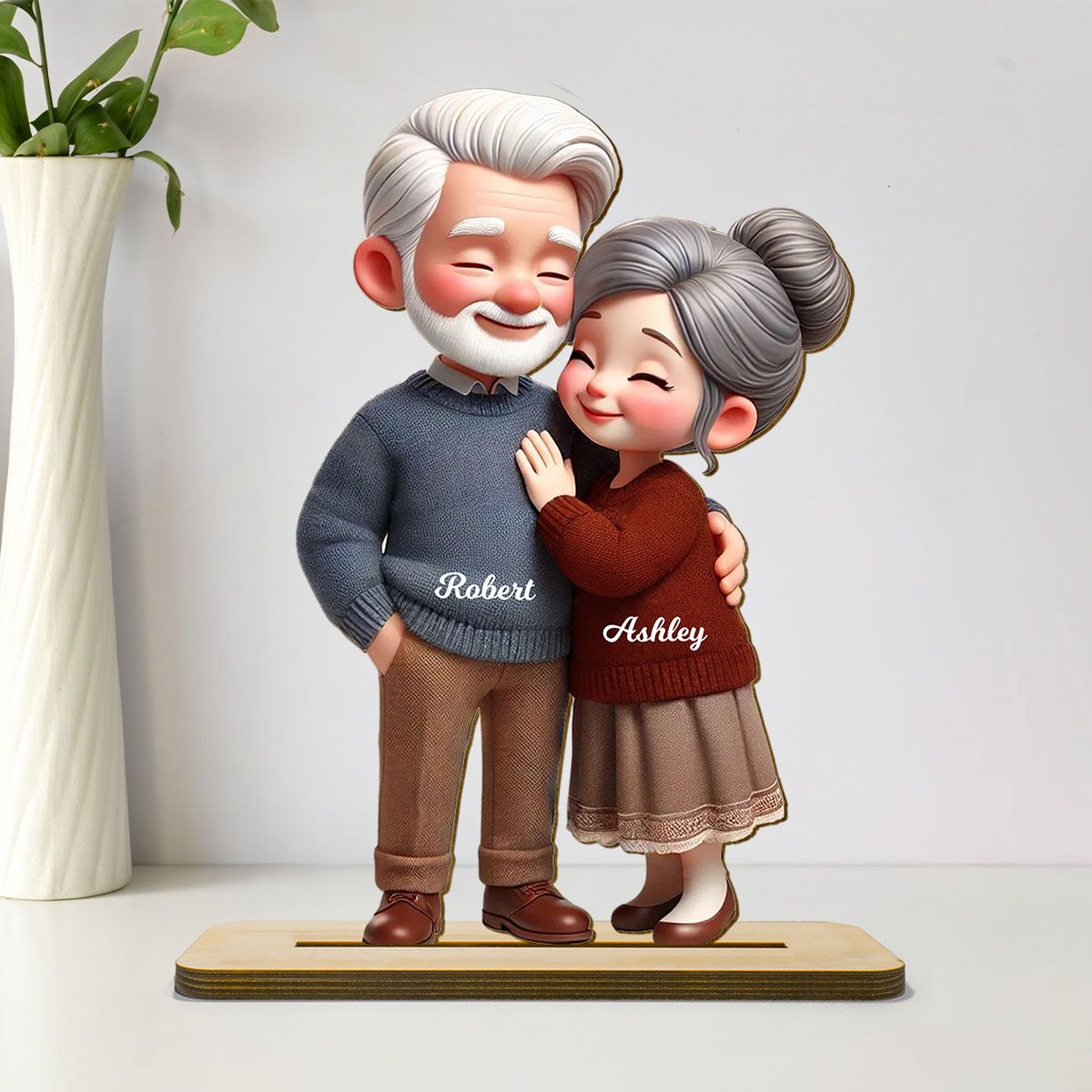 Old Couple Embracing Personalized Standing Wooden Plaque, Gift for him, Gift for her