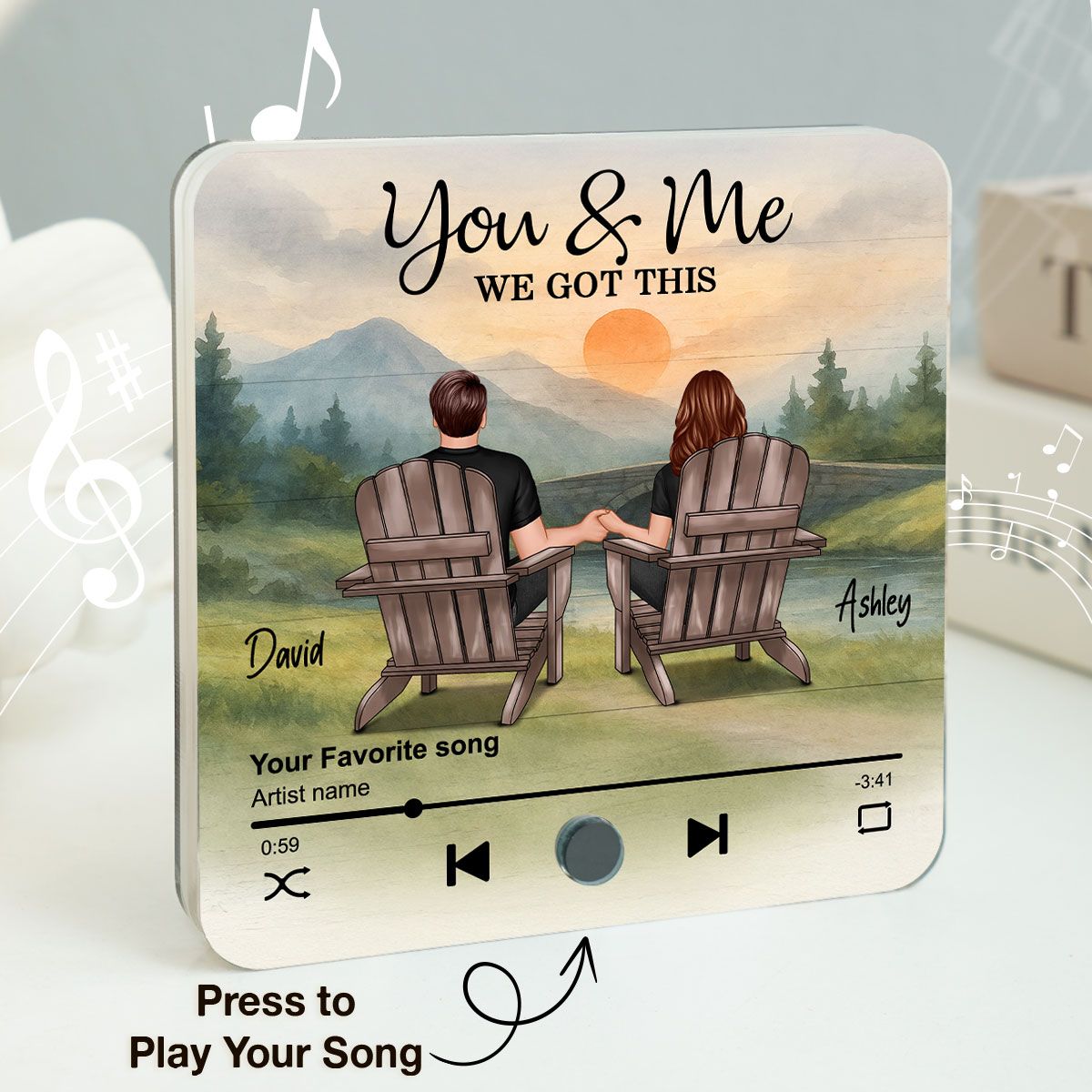 Mountain Landscape Couple Sitting Back View Personalzied Music Magnet, Anniversary gift for him for her