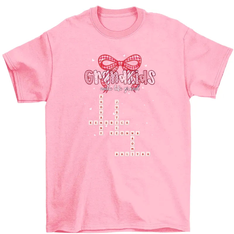 Grandkids Make Life Grand Preppy Valentine Pattern Crossword Puzzle Art - Personalized Shirt - Valentine's Day Gift For Grandma
