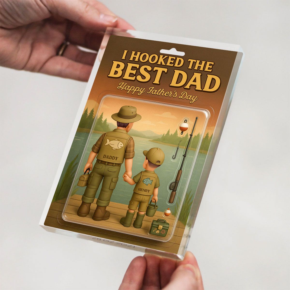 I Hooked the Best Dad Fishing Custom Figure Personalized Acrylic Block Plaque, Father's Day Gift for Dad, Gift for Husband