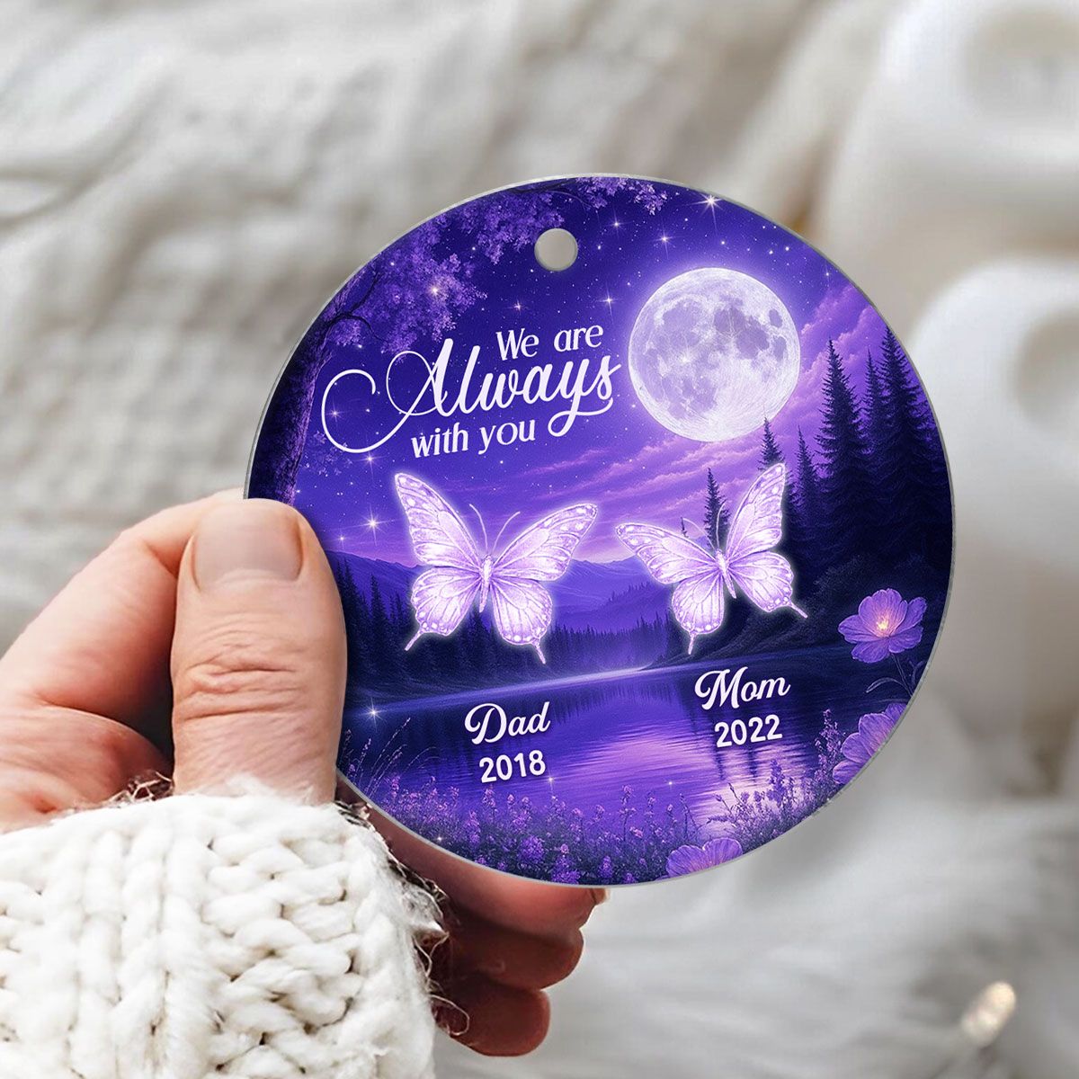 Moonlit Garden with Luminous Butterflies Memorial Personalized Acrylic Ornament, Heartwarming Sympathy Gift for Family