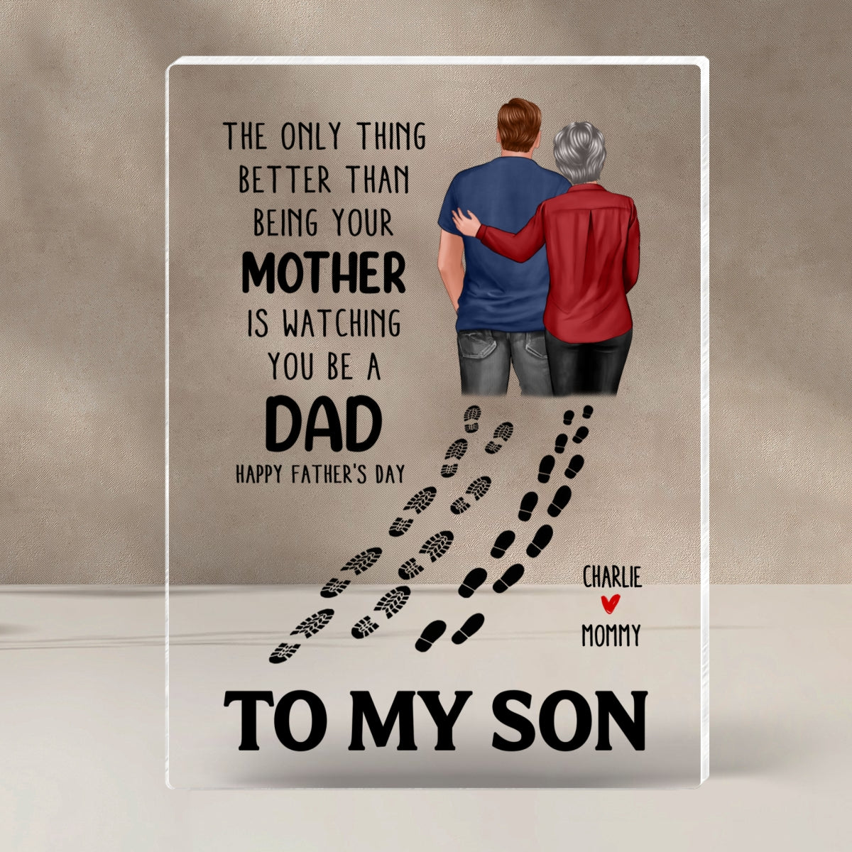 To My Son From Mom Dad Footprints Personalized Acrylic Block, Father's Day gift