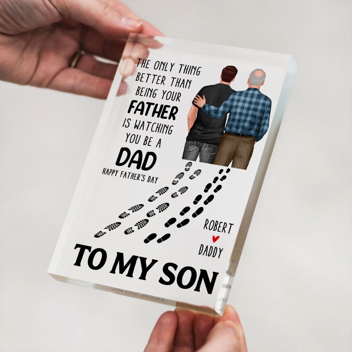To My Son From Mom Dad Footprints Personalized Acrylic Block, Father's Day gift
