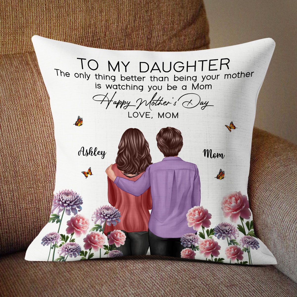 To My Daughter From Mom Happy Mother's Day Birth Flower Personalized Pillow, Mother's Day Gift For Daughter