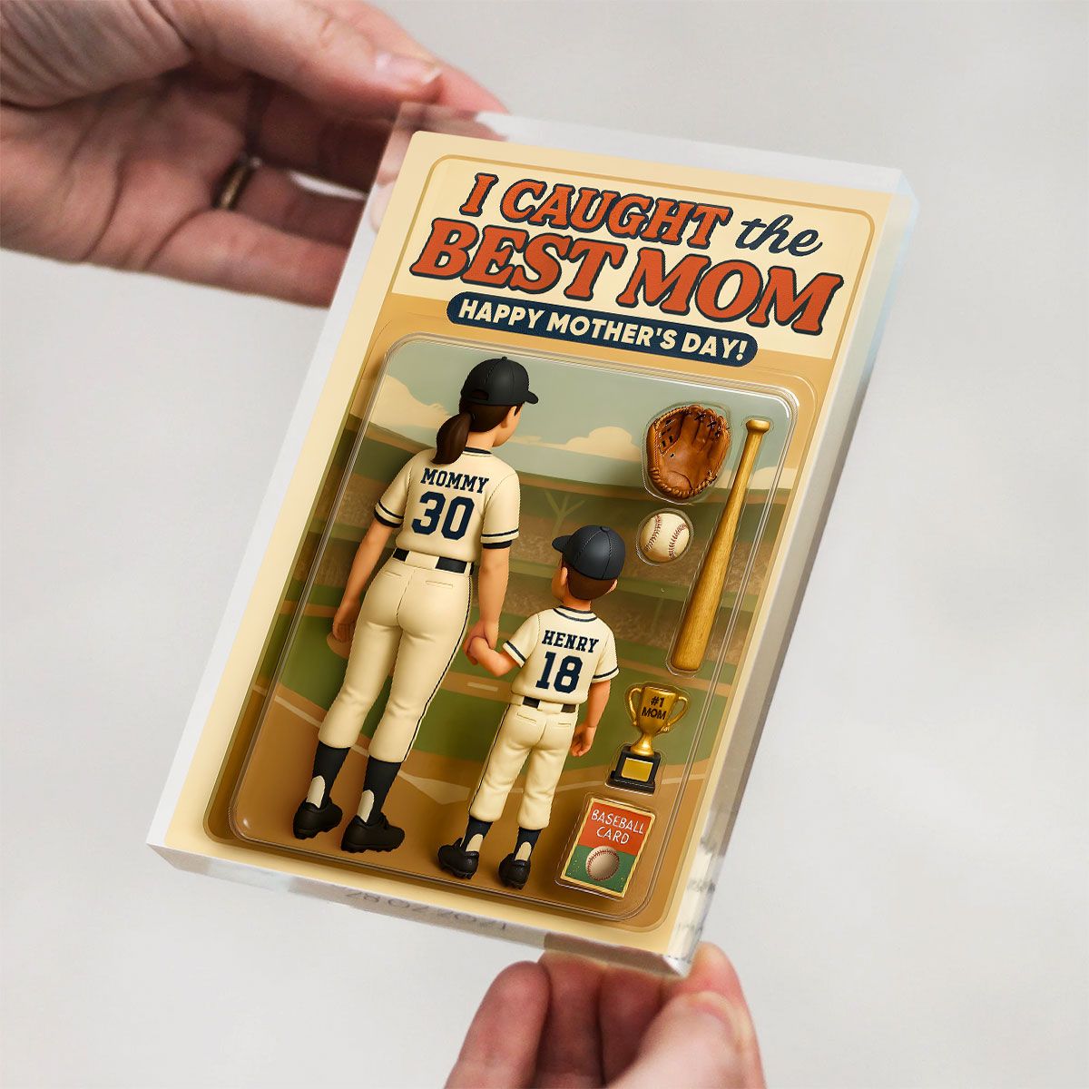 We Caught the Best Mom Baseball Custom Figure Personalized Acrylic Block Plaque, Mother's Day Gift for Mom, Gift for Wife