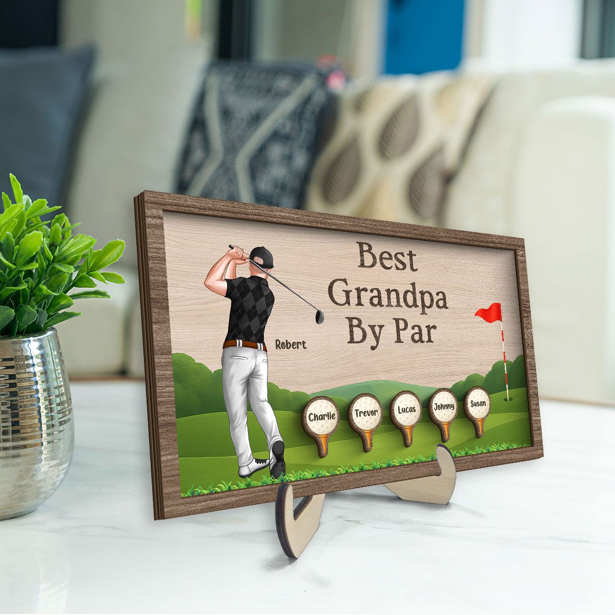 Best Dad Grandpa By Par Golf Personalized 2-Layer Wooden Plaque