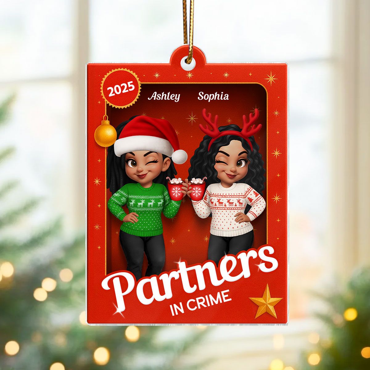 Besties Sisters 3D Effect Holiday Toy Box Personalized Acrylic Ornament, Christmas Gift for Besties, Best Friends