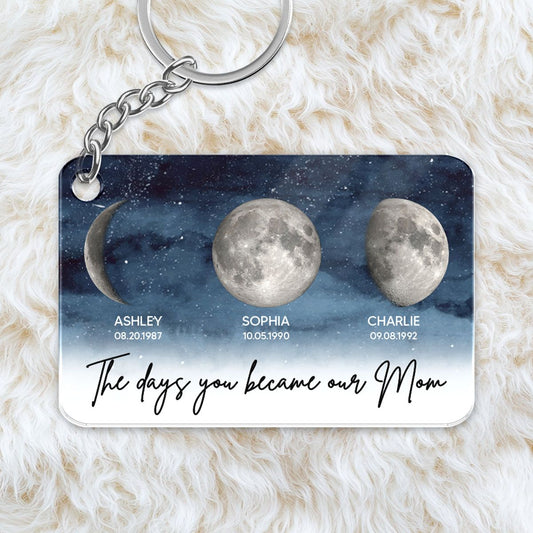 Starry Night Custom Birth Moon Phase The Days You Became Our Mom Personalized Acrylic Keychain, Mother's Day Gift