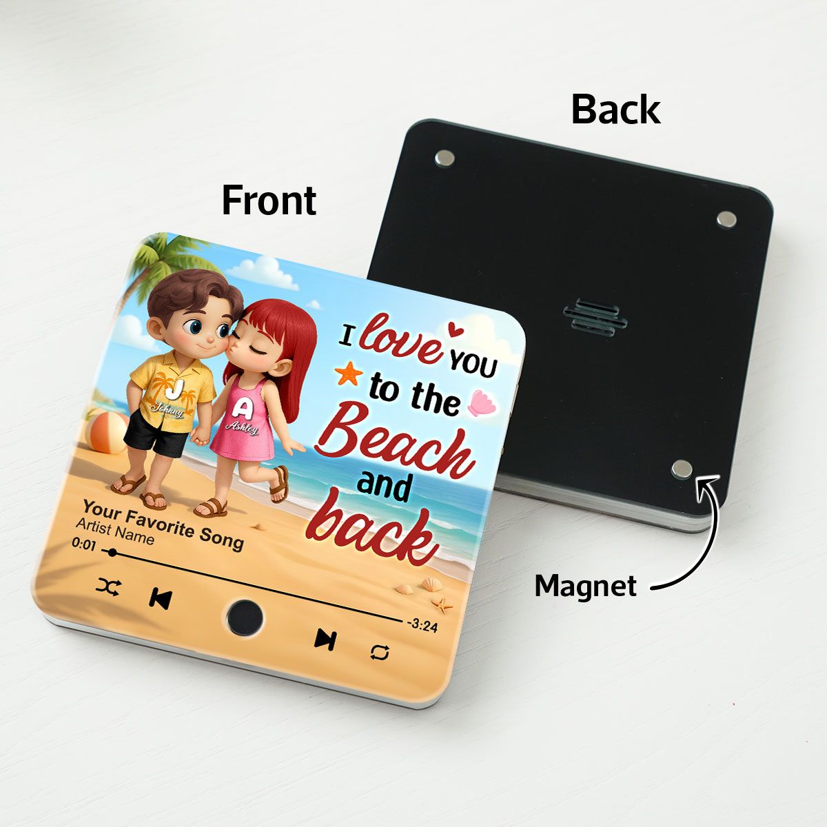 My Favorite Place in All the World is Next to You, Summer Cartoon Couple Personalized Music Fridge Magnet