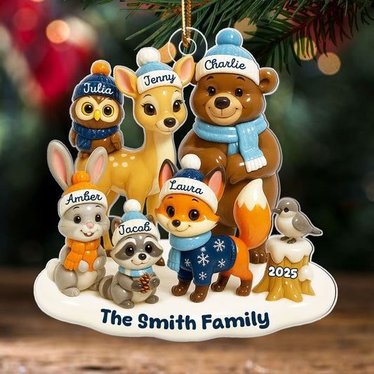 3D Effect Woodland Family Personalized Acrylic Ornament, Christmas Decor