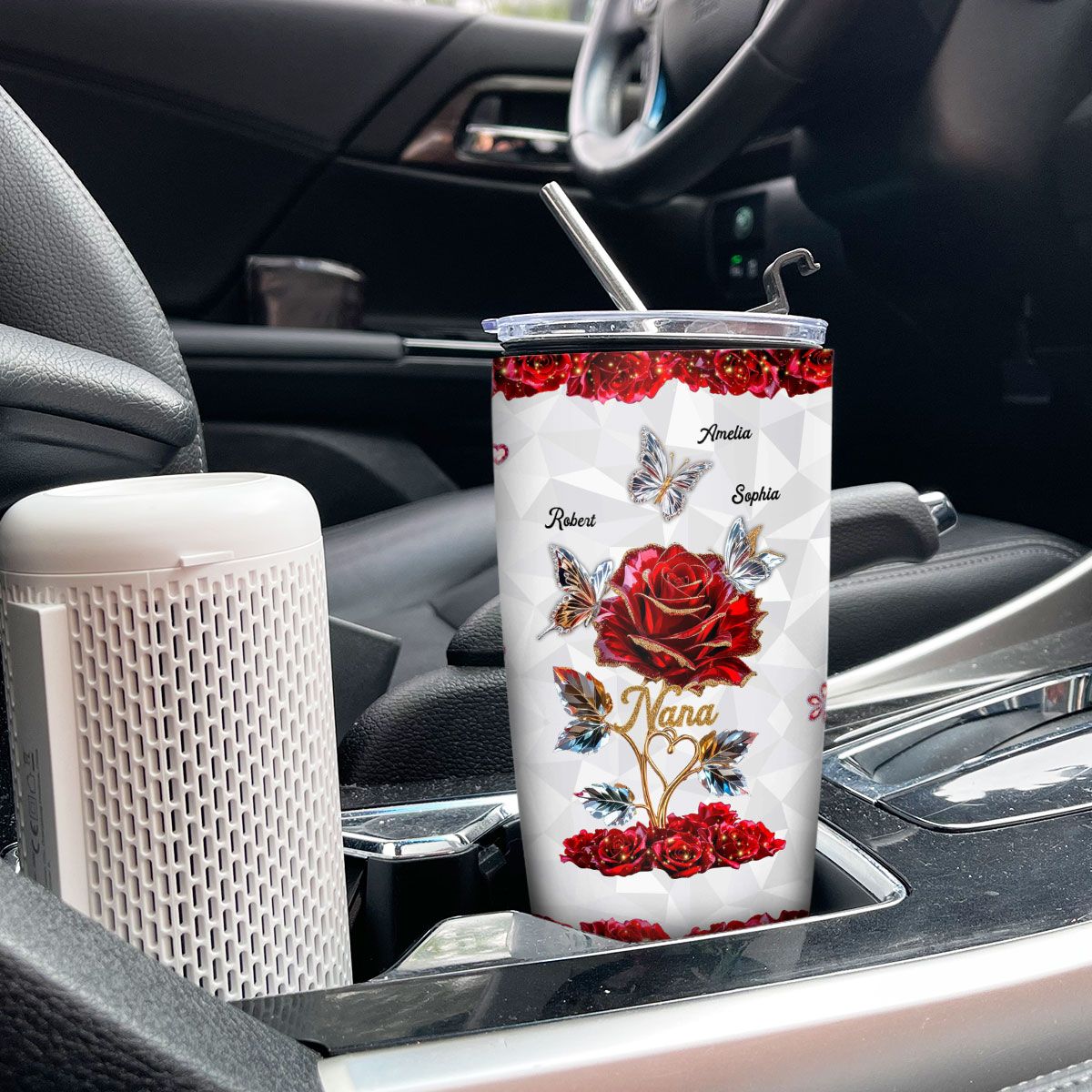 Beautiful Rose & Butterflies Gift For Grandma Mom 3D Effect Personalized Tumbler