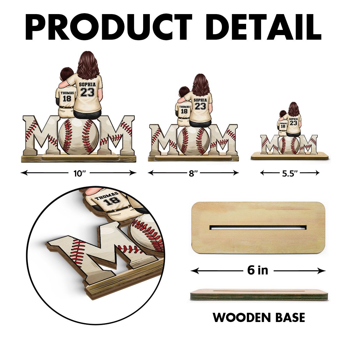 Baseball, Softball Mom And Kids Personalized Standing Wooden Plaque, Mother's Day Gift For Wife, Gift For Mom