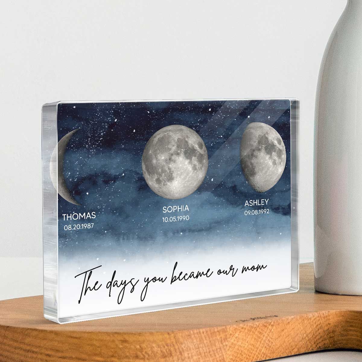 Starry Night Custom Birth Moon Phase The Day You Became Our Mom Personalized Rectangle Acrylic Block Plaque