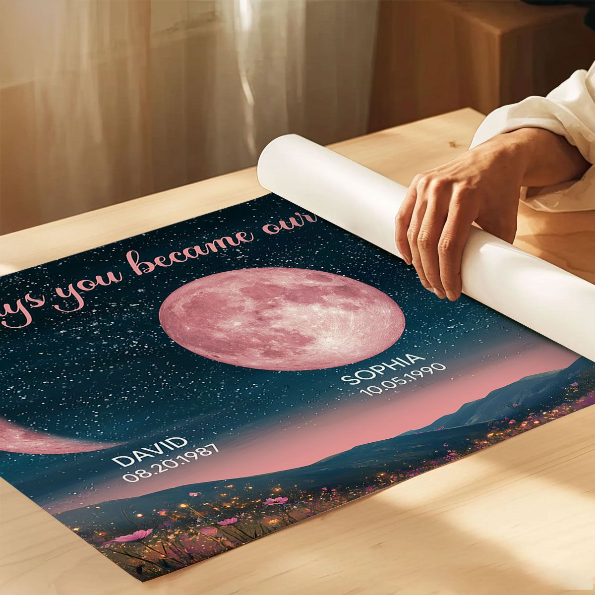 Personalized Birth Moon Canvas, Pink Moon Phase | A Heartfelt Gift for Mom’s Birthday, Mother’s Day, or Just Because