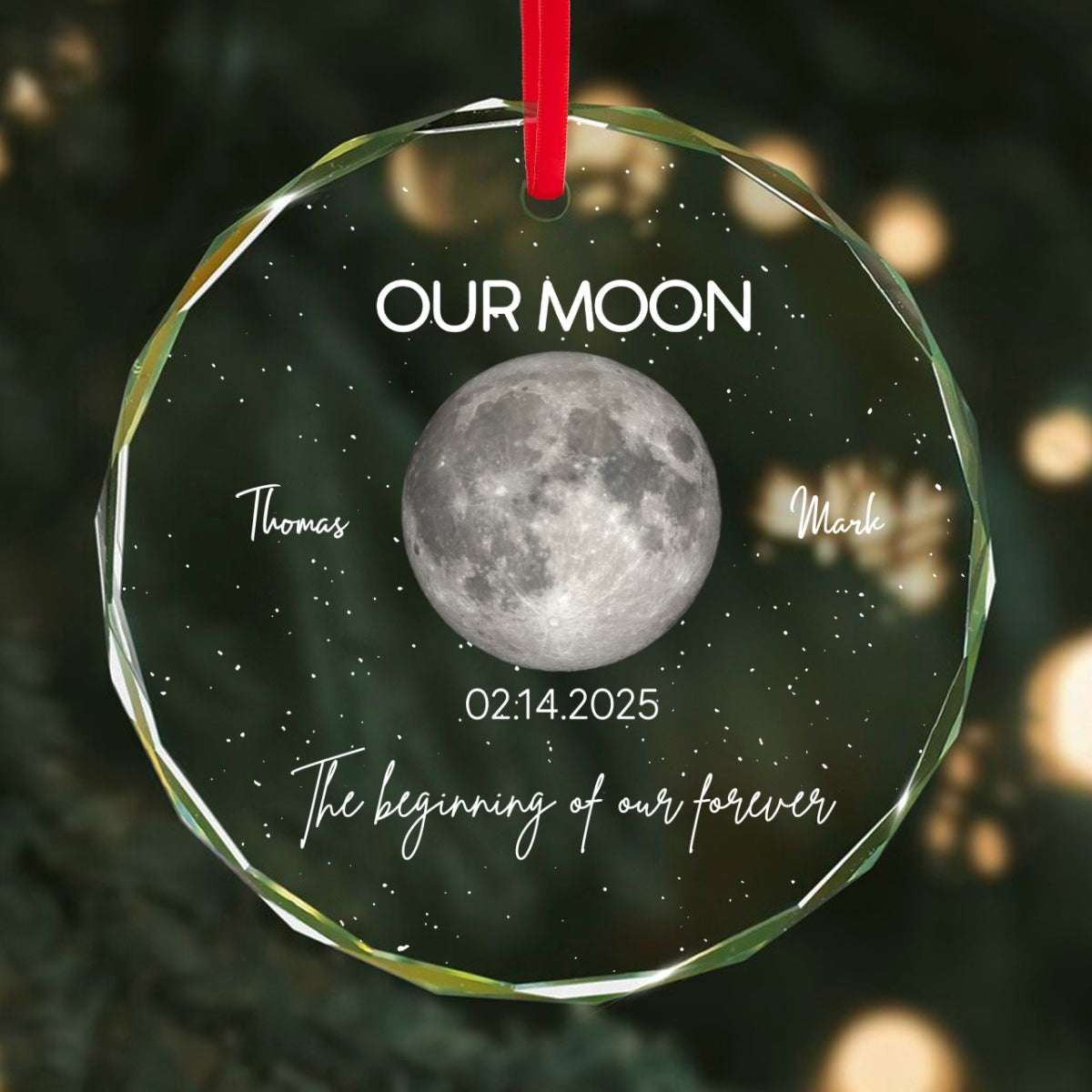 Moon Phase Couple The Beginning Of Our Forever - Personalized Glass Ornament - Gift For Couple