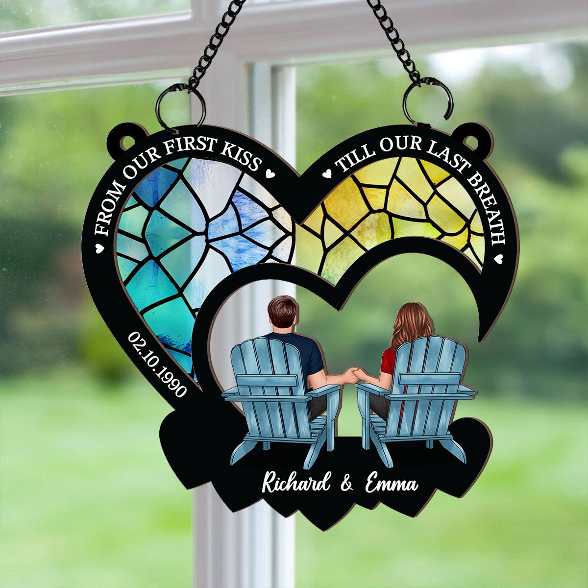 From Our First Kiss Till Our Last Breath, Couple Personalized Window Hanging Ornament