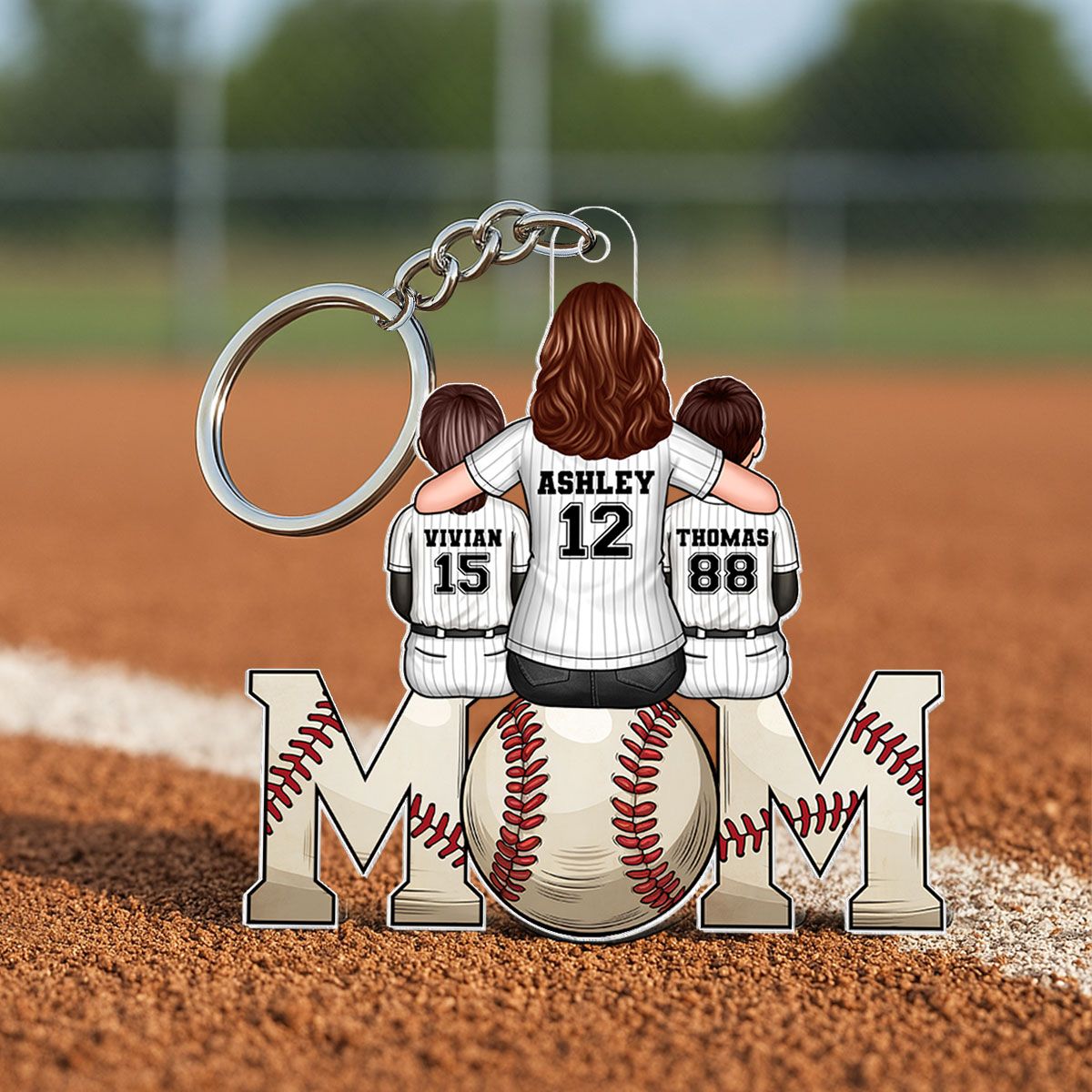 Baseball, Softball Mom And Kids Personalized Acrylic Keychain, Mother's Day Gift