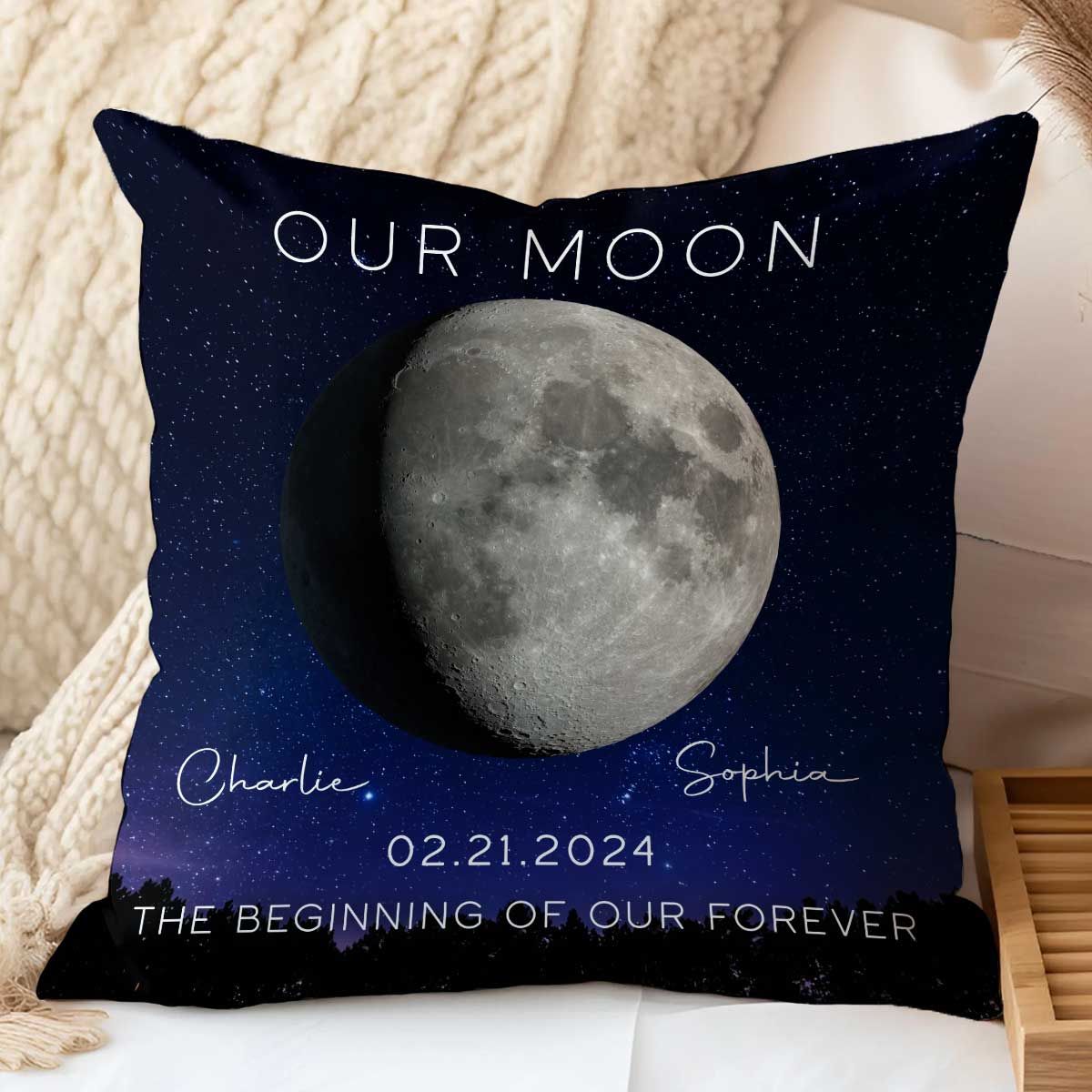Our Moon Couple Gift Moon Phase Art Anniversary Gift For Him Gift For Her Personalized Pillow