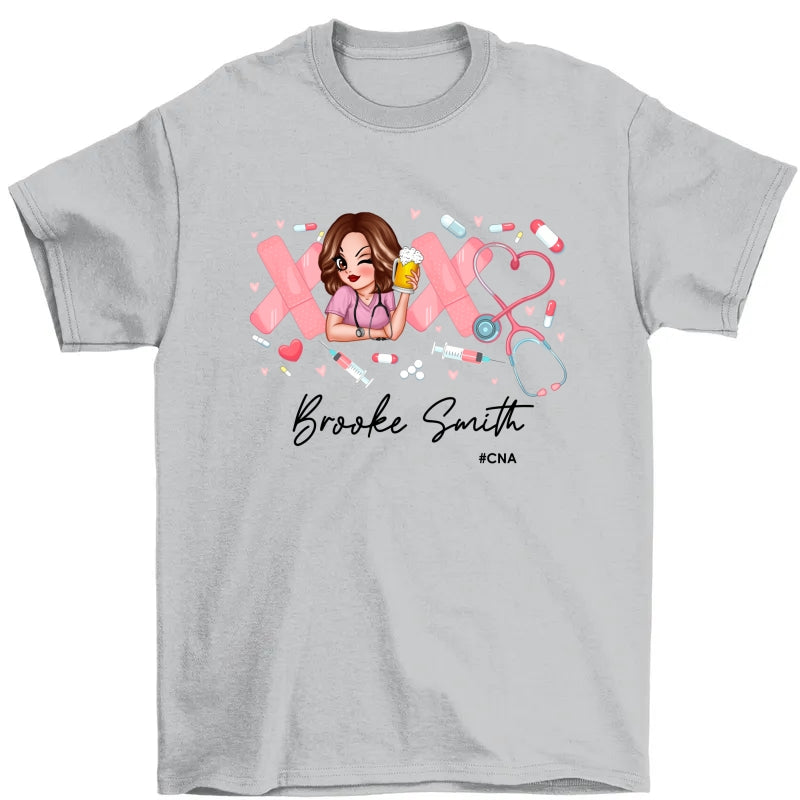 Pink Coquette XOXO Nurse Personalized Shirt, Birthday Valentine's Day Gift For Nurse Wife, Girlfriend, Bestie