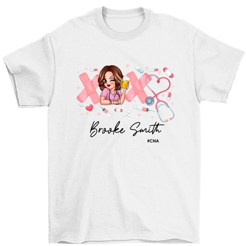Pink Coquette XOXO Nurse Personalized Shirt, Birthday Valentine's Day Gift For Nurse Wife, Girlfriend, Bestie