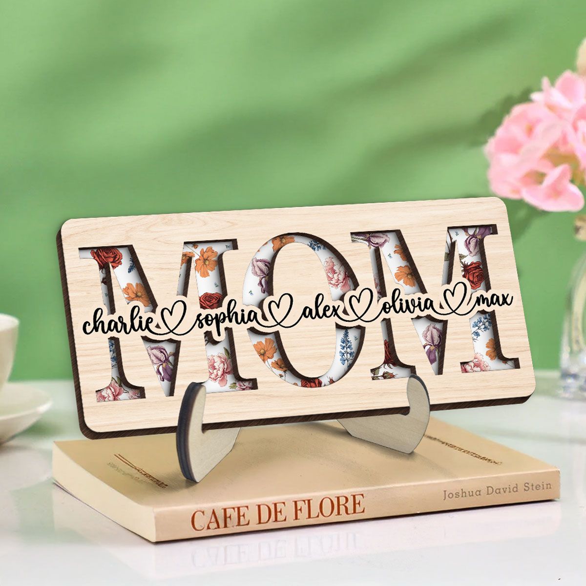 Custom Flower Printed Personalized 2-Layered Wooden Plaque, Mother's Day, Birthday, Just Because Gift for Mom, Grandma