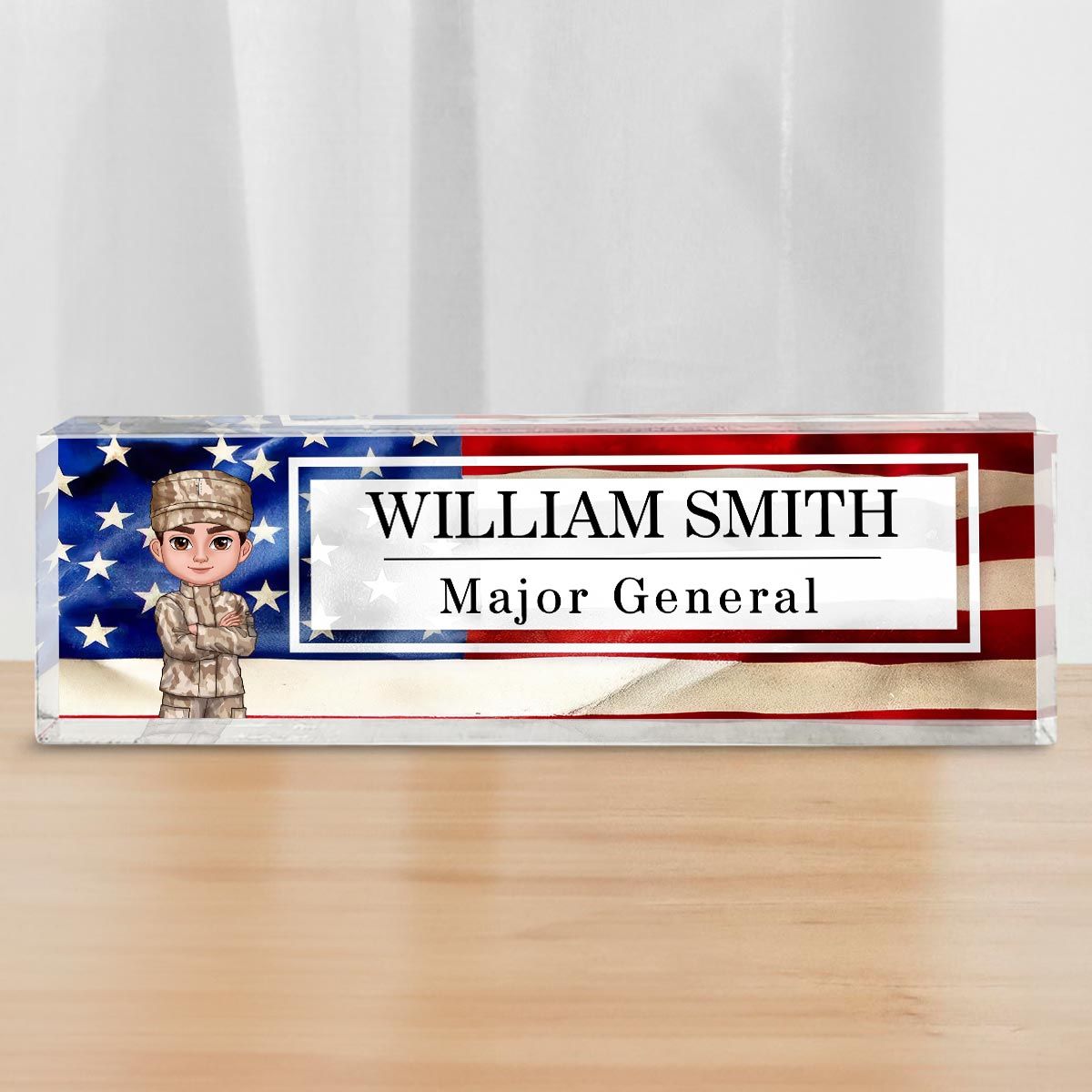 Proud Occupation Patriotic American Flag Personalized Acrylic Desk Name Plate, Gift For Boyfriend Girlfriend Husband Wife, Appreciation Gift